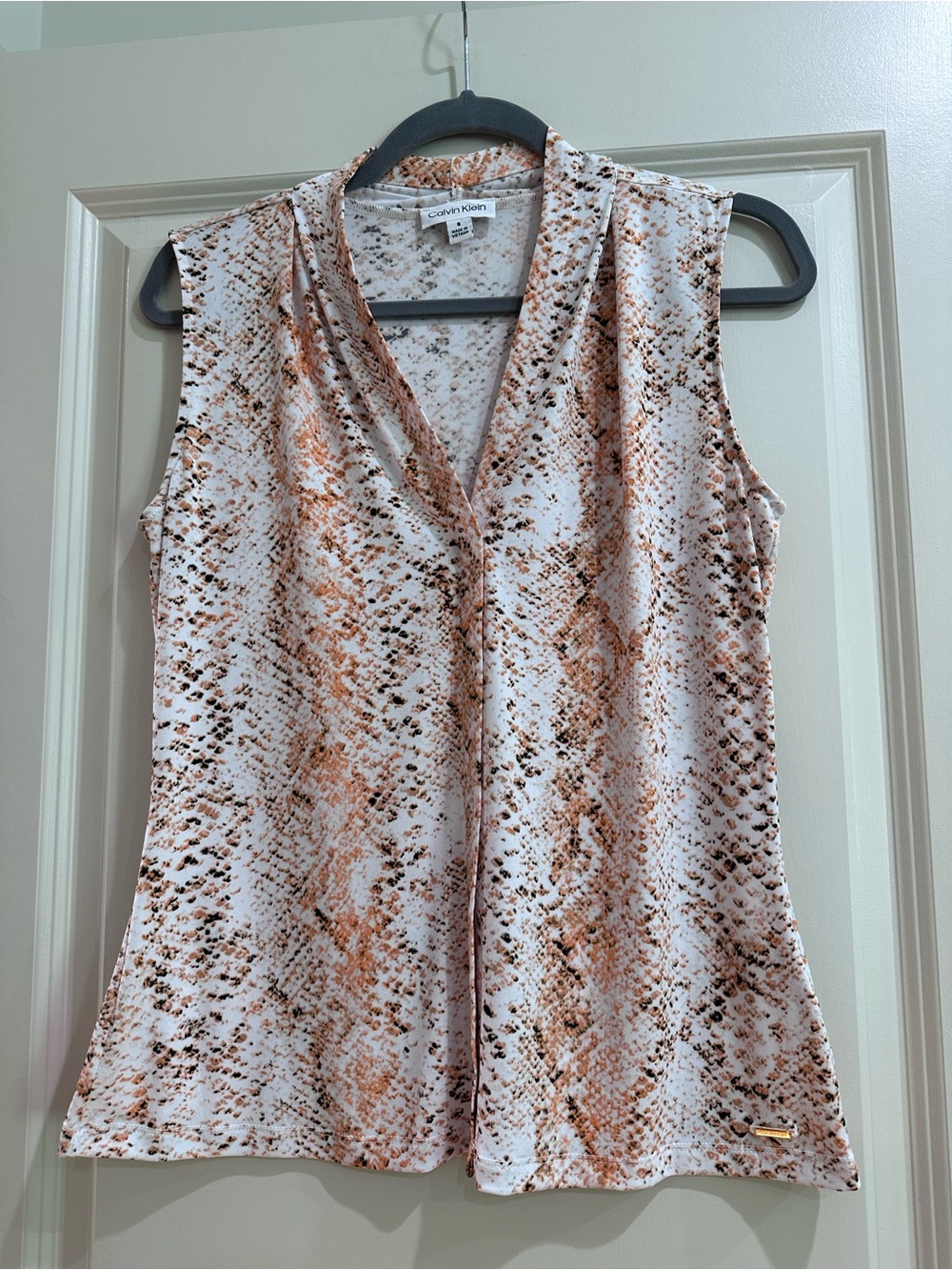 Calvin Klein Sleeveless V-Neck Snake Print Camisole — Blush and Brown